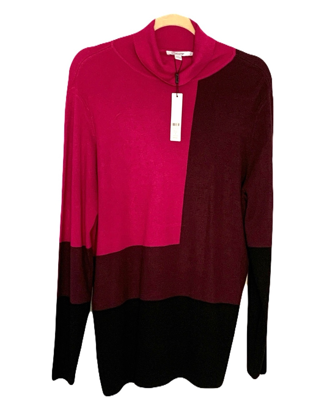 NWT Chico’s Color-Block Women’s Size 3/XL Turtleneck Sweater Top Soft Casual